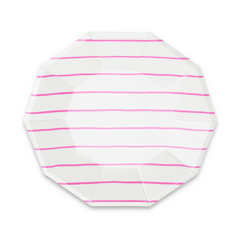 Pink Frenchie Striped Large Plates