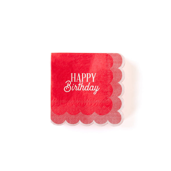 Pink Birthday Scalloped Cocktail Napkins