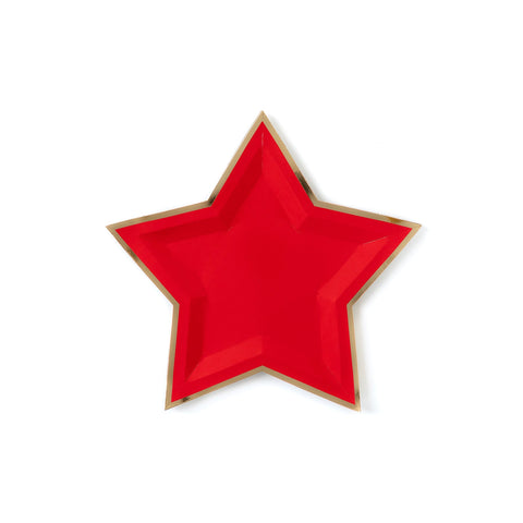 Red Star Shaped 9'' Gold Foiled Paper Plates