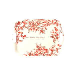Red Floral Merry Christmas Resuable Bamboo Tray