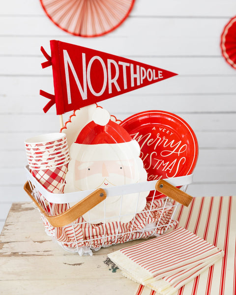 Believe Red Ticking Stipe Fringed Guest Napkin