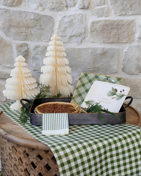 Botanical Christmas Green Gingham Table Runner