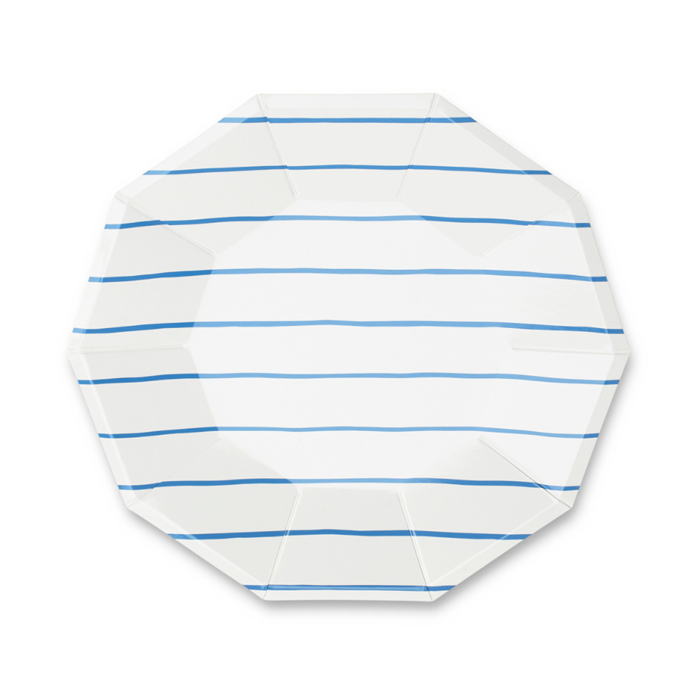 Cobalt Blue Frenchie Striped Large Plates