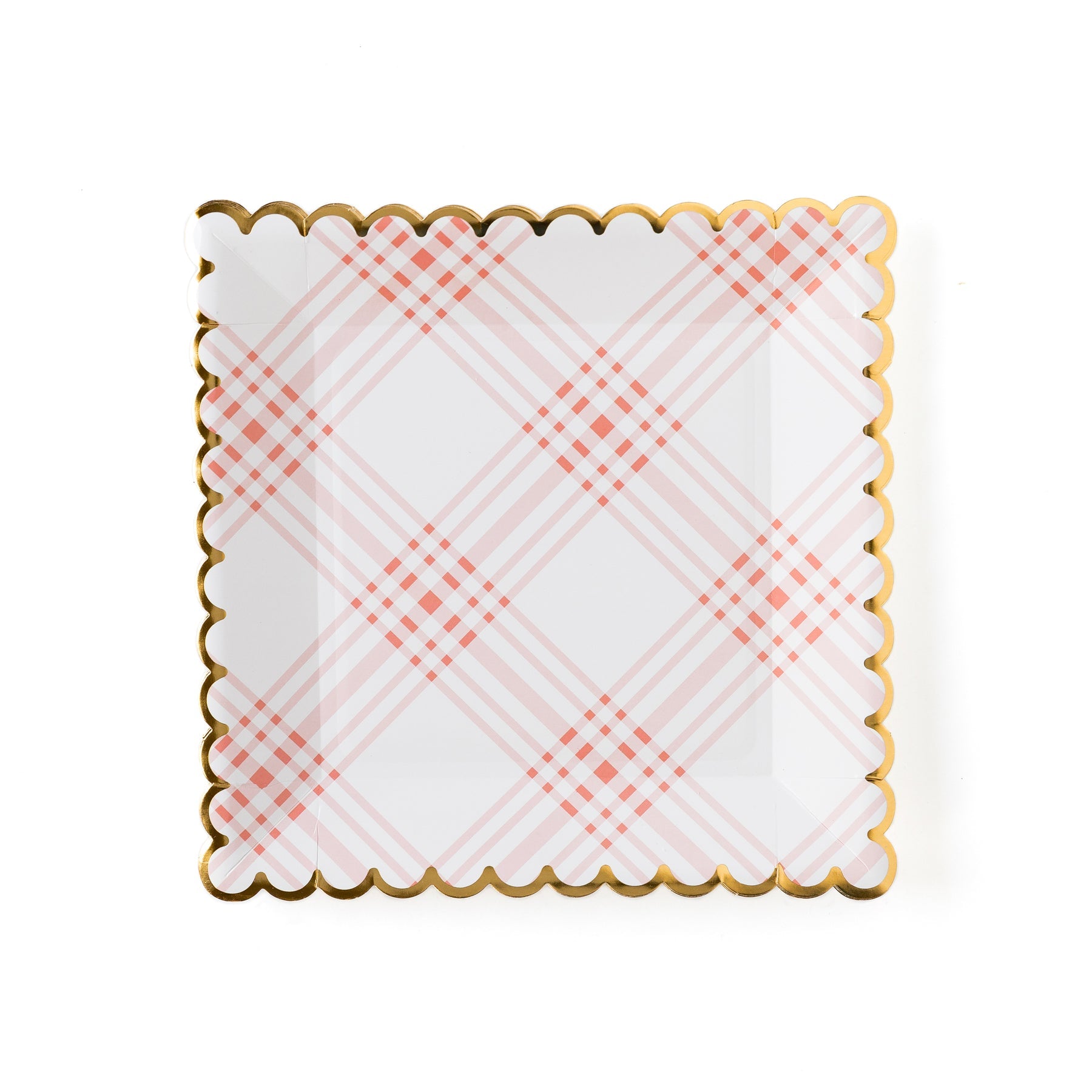 Coral Plaid Garden Party Scalloped Plaid Plate