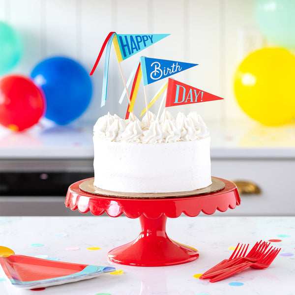 Blue Birthday Pennant Cake Toppers