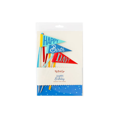 Blue Birthday Pennant Cake Toppers