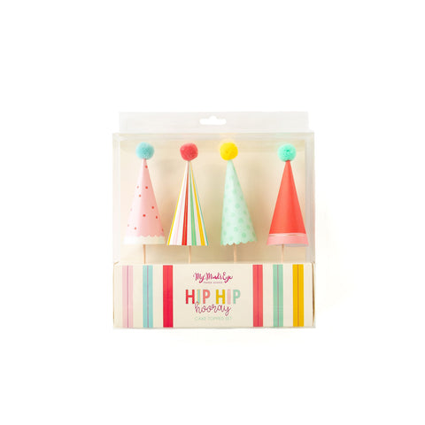 Hip Hip Hooray Party Hat Cake Toppers