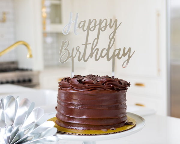 'Happy Birthday' Cake Topper - Silver