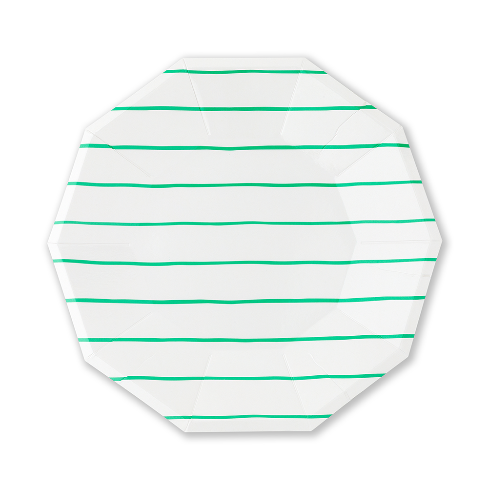 Green Frenchie Striped Large Plates