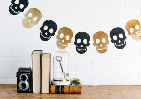 Gold Foil & Black Glitter Skull Banner