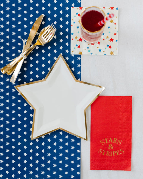 White Star Shaped 9'' Gold Foiled Paper Plates