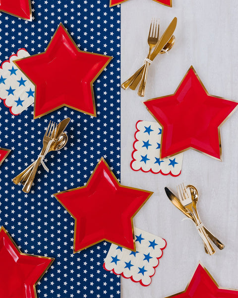 Red Star Shaped 9'' Gold Foiled Paper Plates