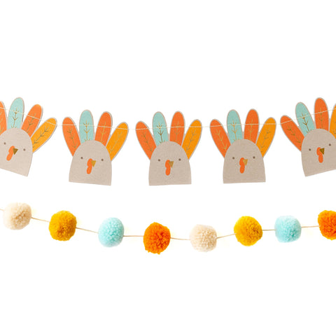 Turkey and Pom Pom Banner Set