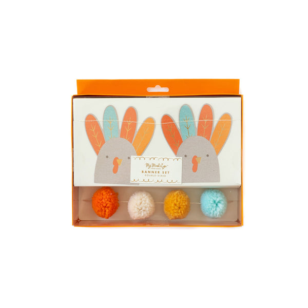 Turkey and Pom Pom Banner Set