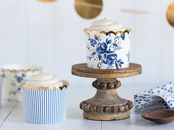 Navy Floral Gold Foil Baking Cups